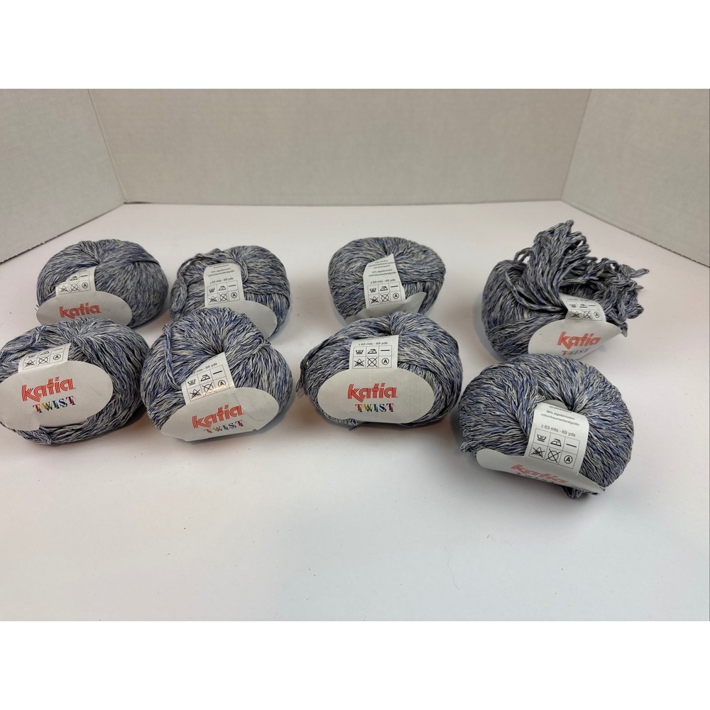 Katia Twist Yarn Lot of 8 Blue White Marled Cotton Acrylic Blend Color 11